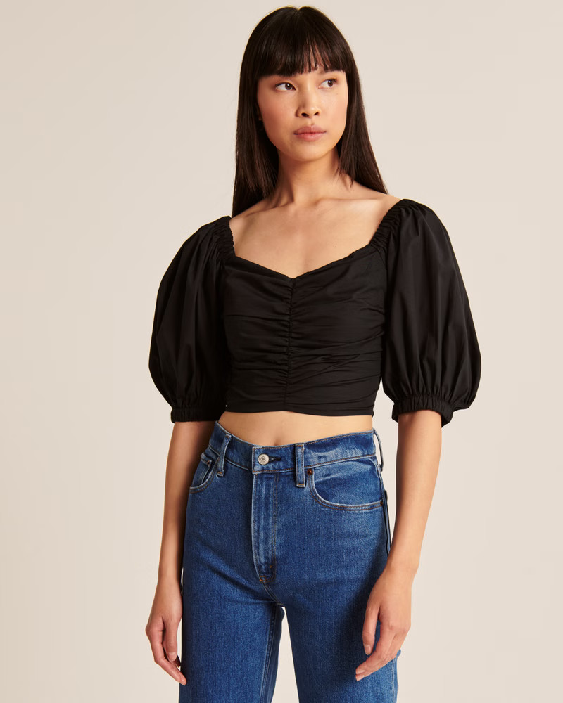 Women's Cinched Puff Sleeve Poplin Top | Women's Tops | Abercrombie.com | Abercrombie & Fitch (US)
