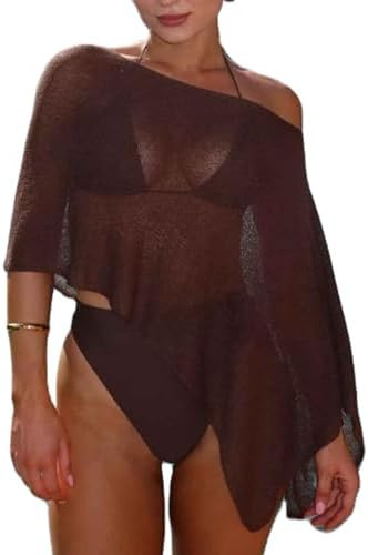Womens Mesh Sheer Poncho Top Lightweight See Through Knit Shrug Shawl Y2k Off Shoulder Asymmetric... | Amazon (US)