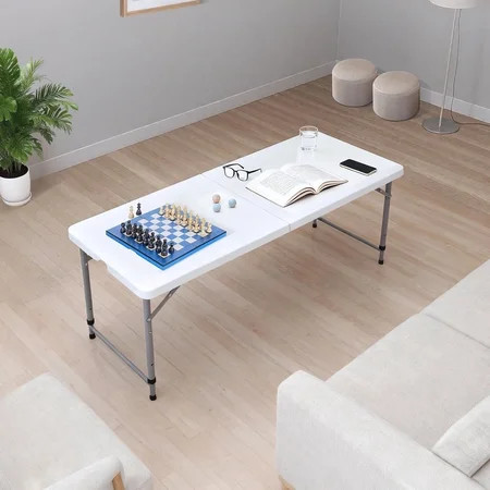 Folding Table 4-Foot Heavy Duty Plastic Utility Table Portable Thick Table Top Indoor Outdoor Adjustable Height with HandleTable,Sewing table Camping Party Gathering 330lb Weight Capacity White | Walmart (US)