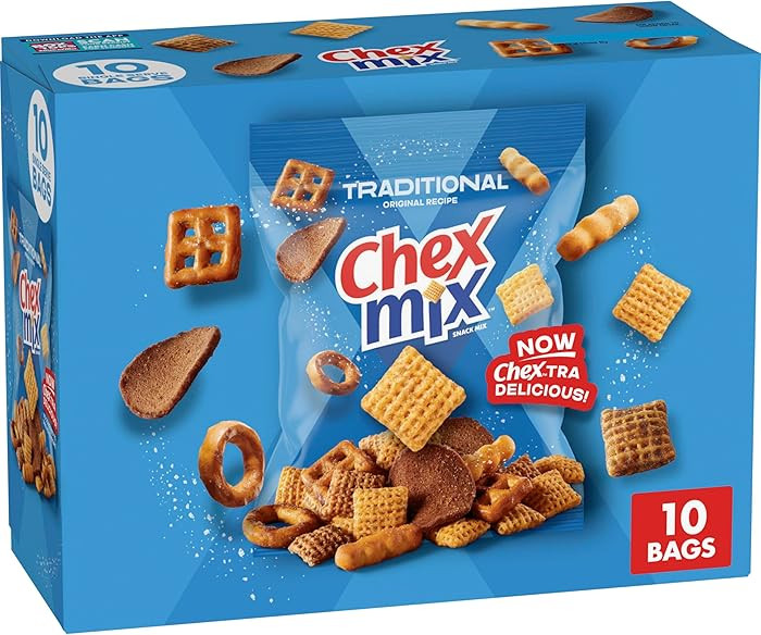 Chex Mix Snack Mix, Traditional Original Recipe, Multipack, Pub Mix Snack Bags, 10 Ct, 17.5 oz | Amazon (US)