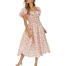 R.Vivimos Womens Summer Floral Print Puff Sleeves Vintage Ruffles Midi Dress | Amazon (US)