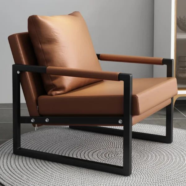 Industrial Metal Top Leather Accent Chair with Metal Arm | Wayfair North America