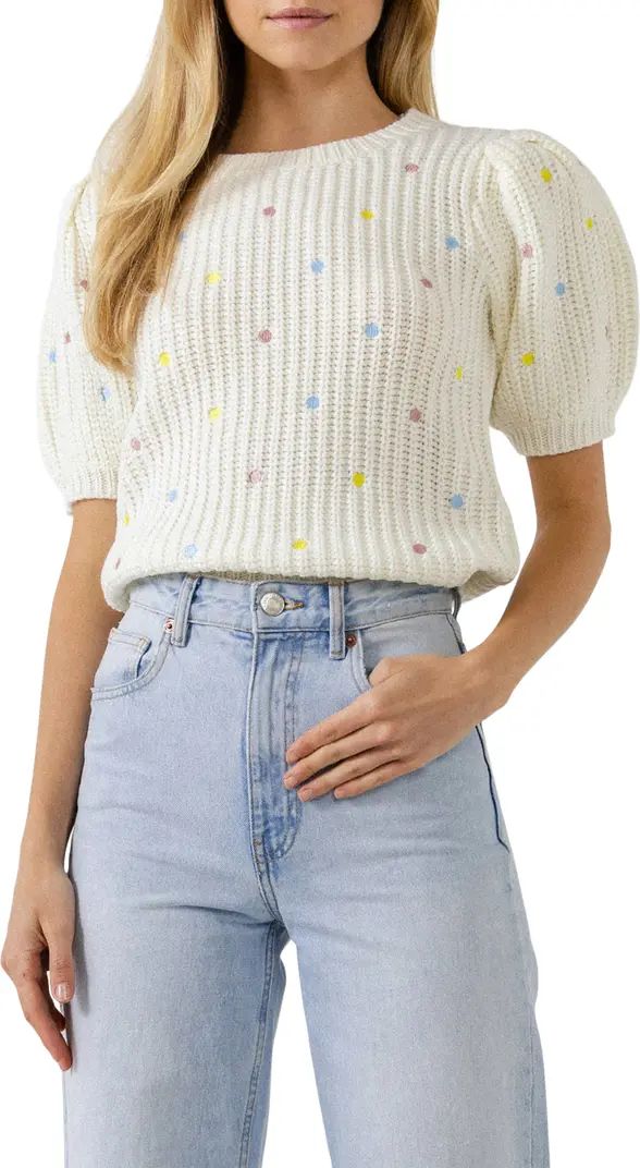 English Factory Dot Embroidered Short Sleeve Sweater | Nordstrom | Nordstrom