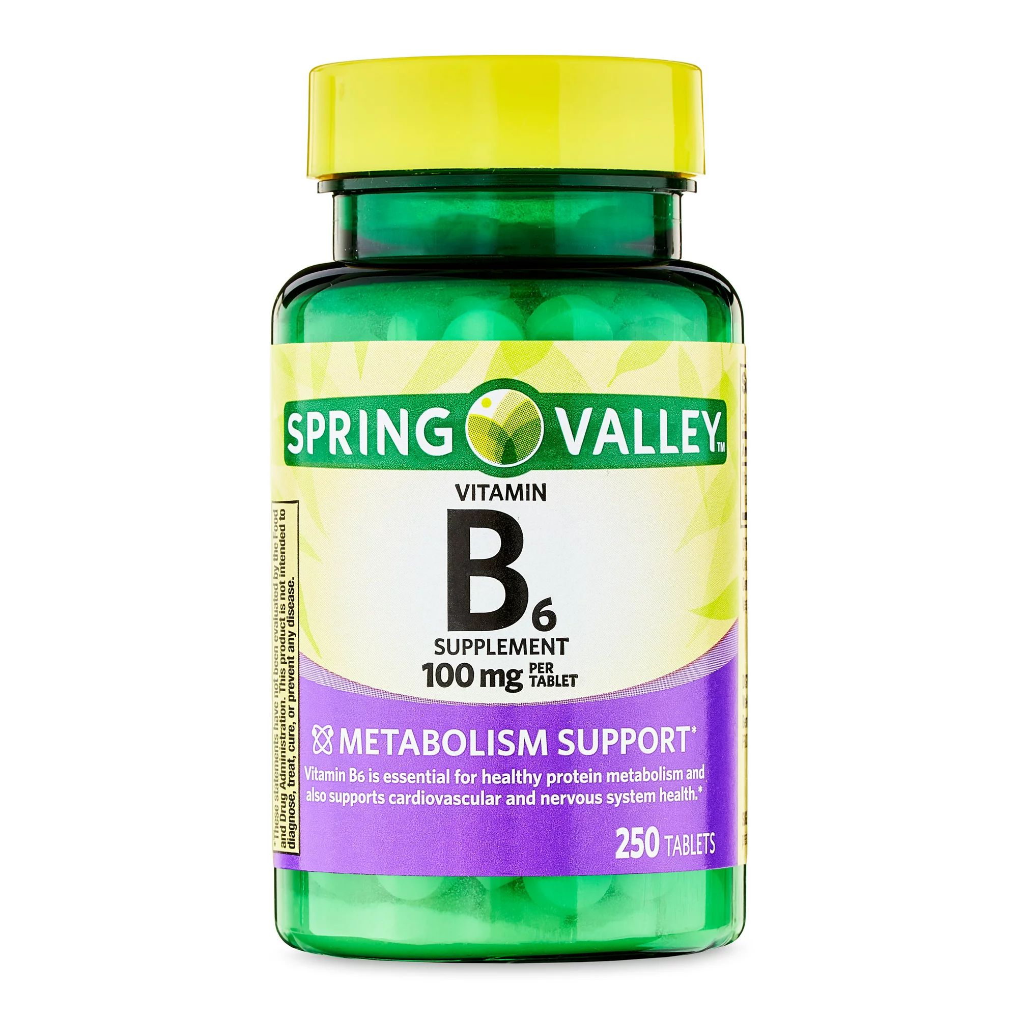 Spring Valley Vitamin B6 Supplement, 100 mg, 250 Count - Walmart.com | Walmart (US)