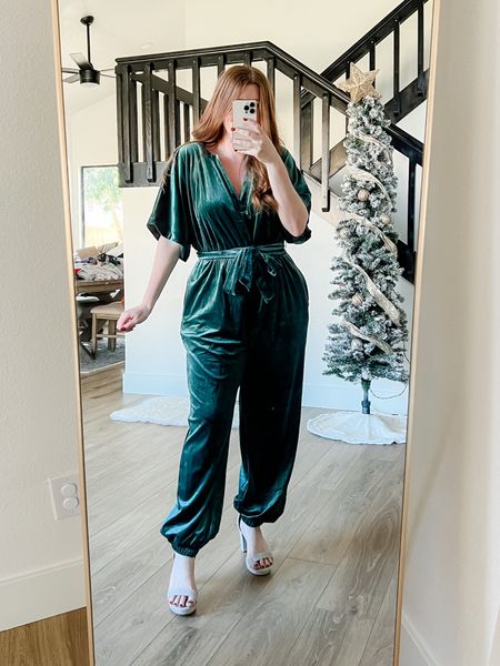 Love this velvet jumpsuit from Walmart wearing size large. Walmart fashion. Velvet outfit. Holiday outfit. 

#LTKHoliday #LTKSeasonal #LTKstyletip