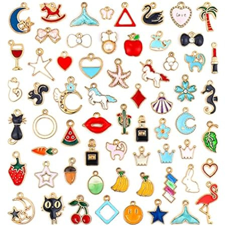 JIALEEY 100PCS Gold Plated Enamel Charms Mixed Moon Star Fruit Animal Charm Colorful Pendant DIY for Necklace Bracelet Jewelry Making and Crafting | Amazon (US)