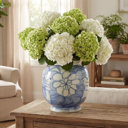Ferrochef Blue and White Flower Vase 10 Inch Hand Painted Porcelain Table Vase with Chinoiserie Floral Pattern for Living Room Bookshelf Fireplace Table Decoration | Amazon (US)