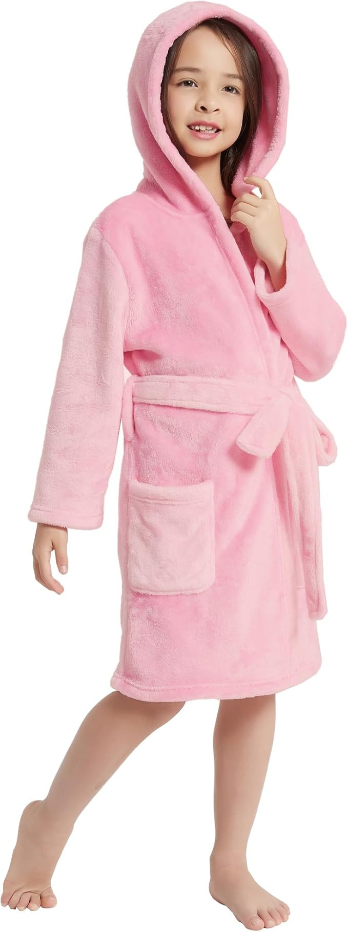 V.&GRIN Girls Fleece Robe, Plush Hooded Soft Fuzzy Warm Fluffy Bathrobe for Kids 5-14 Years | Amazon (US)