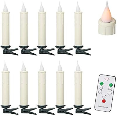 Christmas Taper Flameless Candles, Taper Candles with Remote Control Clips, Ivory Drip Effect Can... | Amazon (US)