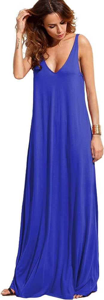 Women's Casual Sleeveless Deep V Neck Summer Beach Maxi Long Dress | Amazon (US)