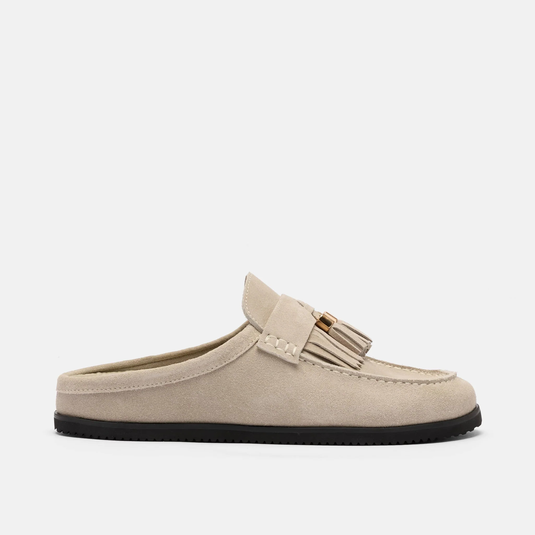 Ms. Hampton Stone Suede Tassel Mules | Marc Nolan