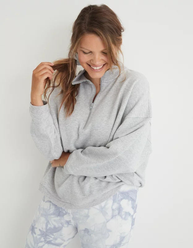 Aerie Good Vibes Oversized Quarter Zip Sweatshirt | American Eagle Outfitters (US & CA)