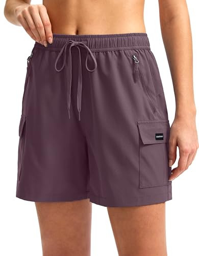 SANTINY Women's 5''/ 7''/9'' Hiking Cargo Shorts Quick Dry Lightweight Summer Shorts for Women Athletic Golf Zipper Pockets(Dusty Purple_M) | Amazon (US)