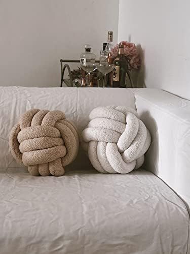 Boucle Knot Pillow - Teddy Ball Throw Cushion Pillow Home Accent Gift - White/Beige (White) | Amazon (US)