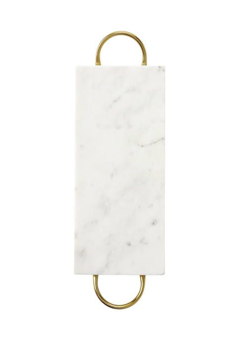 Footed White Marble Tray with Gold Handles | Belk