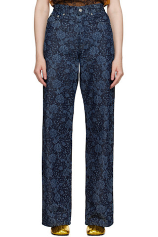 Dries Van Noten - Indigo Printed Denim Jeans | SSENSE
