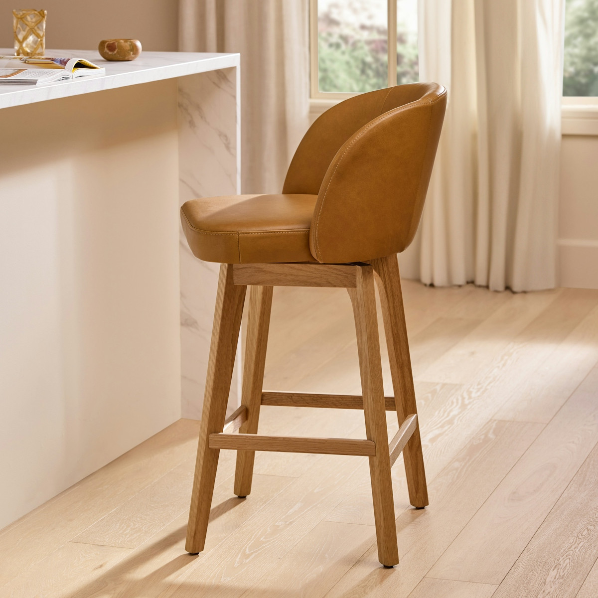 Alta Leather Swivel Counter Stool - Light Oak and Taos Tan | Article