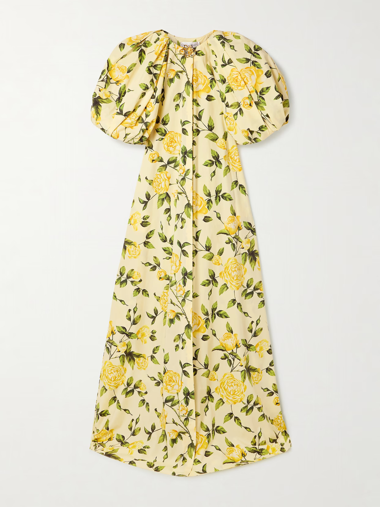 Oscar de la Renta - Embellished Gathered Floral-print Cotton-blend Poplin Gown - Yellow | NET-A-PORTER (US)