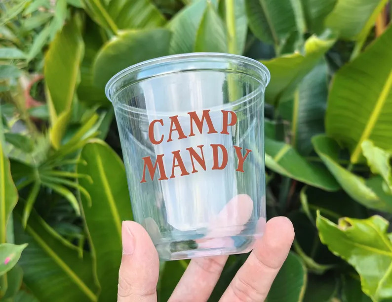 Custom Retro Camp Bach Party Cups, Personalized Disposable Plastic Cups, Forest Green Party Favor... | Etsy (US)