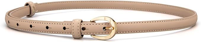 Leather Belts for Women Skinny Thin Waist Belts for Jeans Pants Dresses Black&Grey&Apricot | Amazon (US)