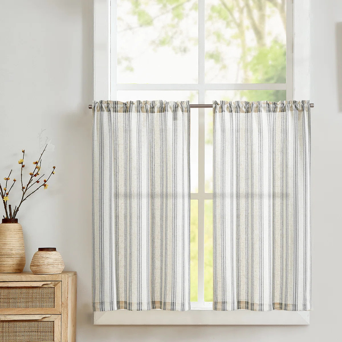 Kitchen Curtains Striped Tier Cafe Curtains Farmhouse Small Curtains (Set of 2) | Wayfair North America