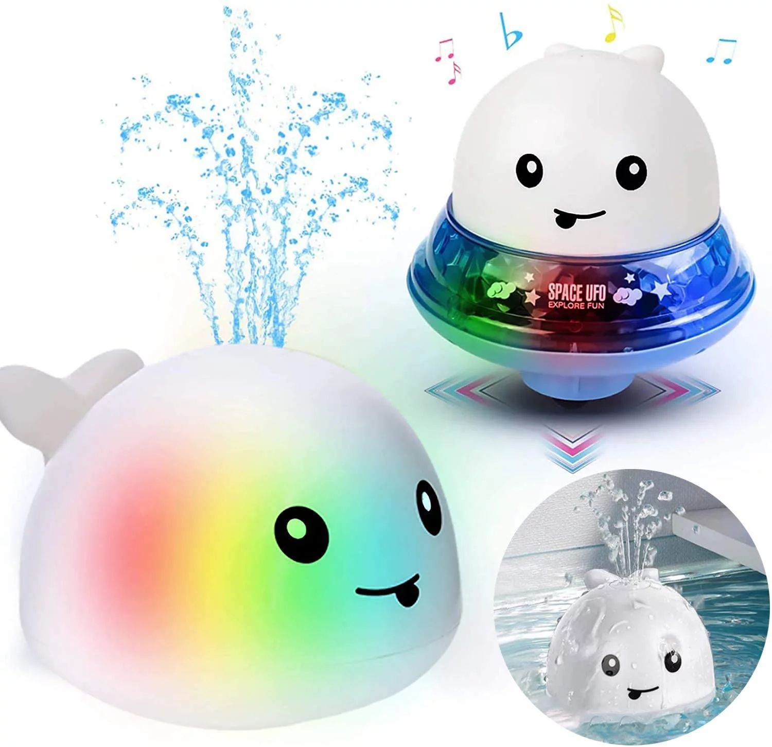 Bath Toys, 2 in 1 Automatic Spray Water Toys & Space UFO Car Toys with LED Light Up Musical Fount... | Walmart (US)