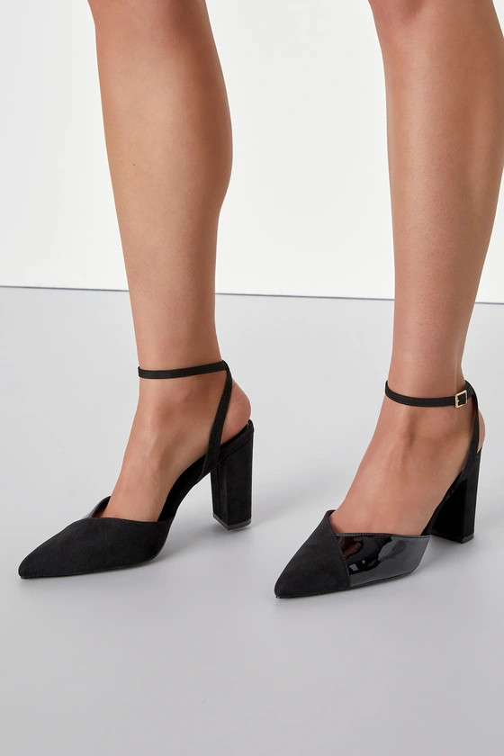 Selenaa Black Suede Pointed-Toe Ankle Strap Pumps | Lulus (US)