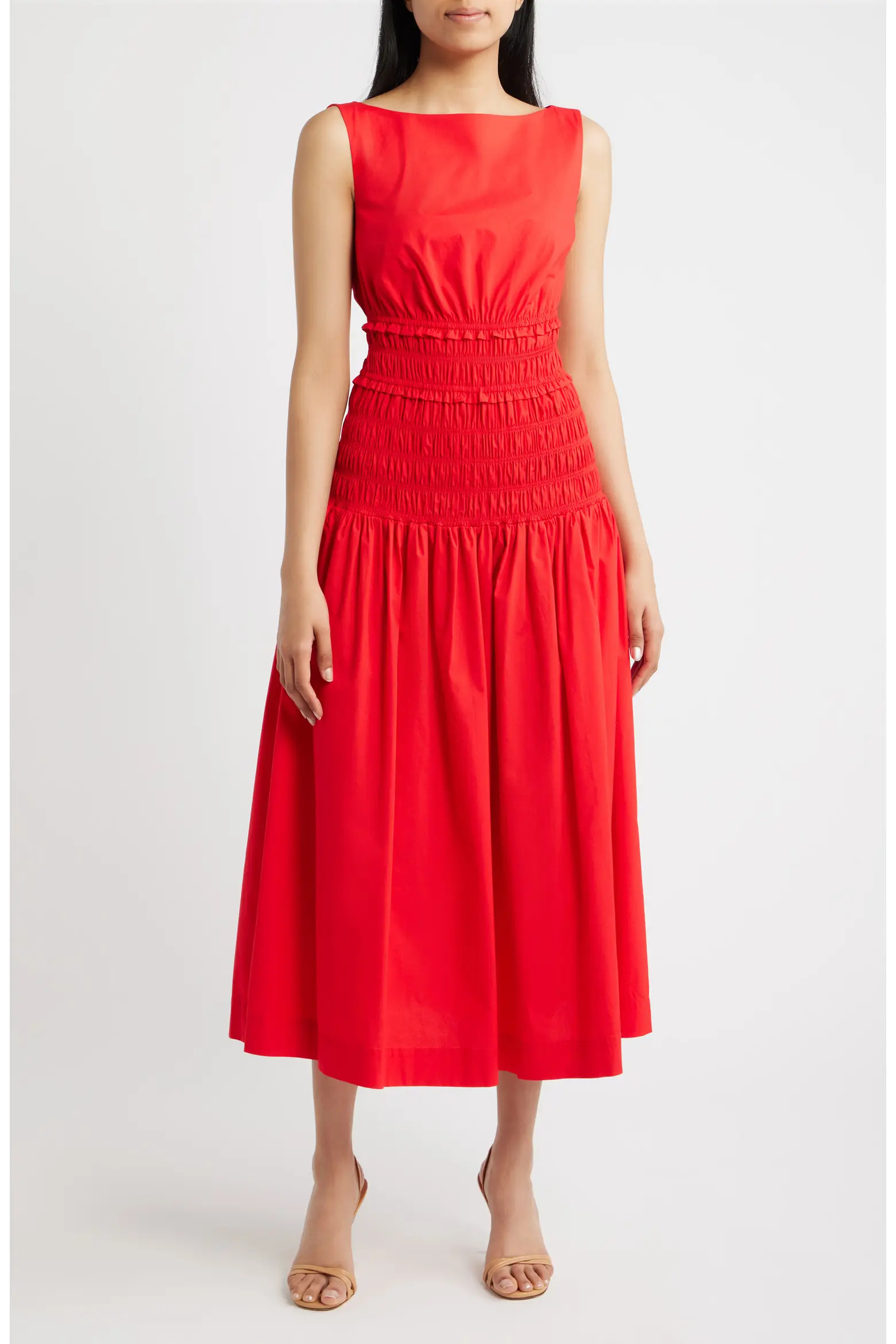 Smocked Waist Sleeveless Midi Dress (Women) | Nordstrom | Nordstrom