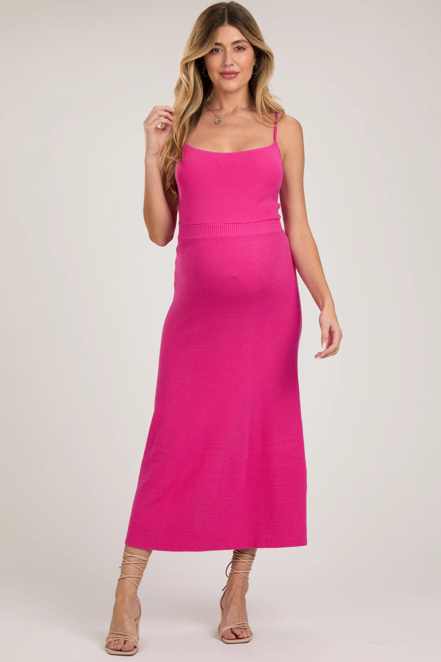 Fuchsia Square Neck Sleeveless Sweater Maternity Midi Dress | PinkBlush Maternity
