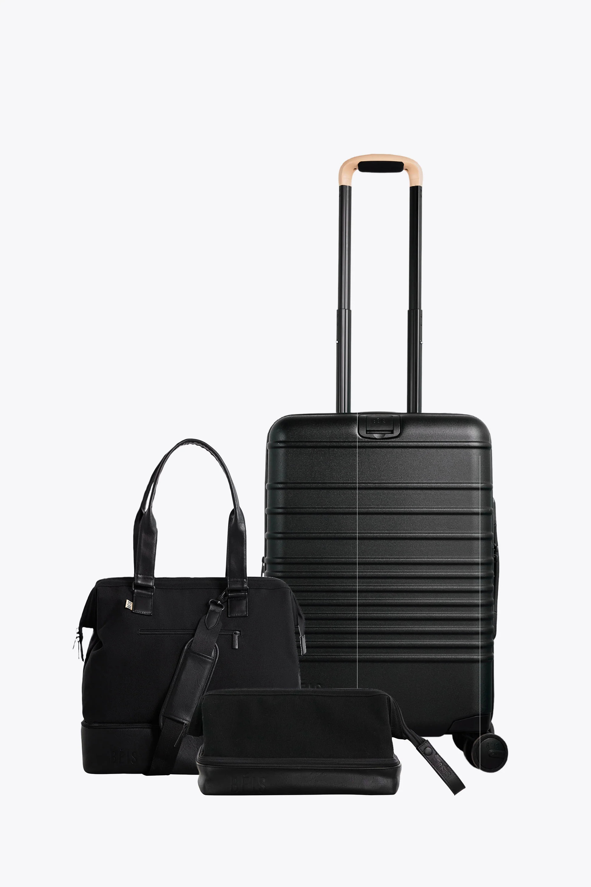 BÉIS 'The Carry-On Essential Set' in Black - 21" Carry On Roller, Mini Weekender & Dopp Kit Set | BEIS