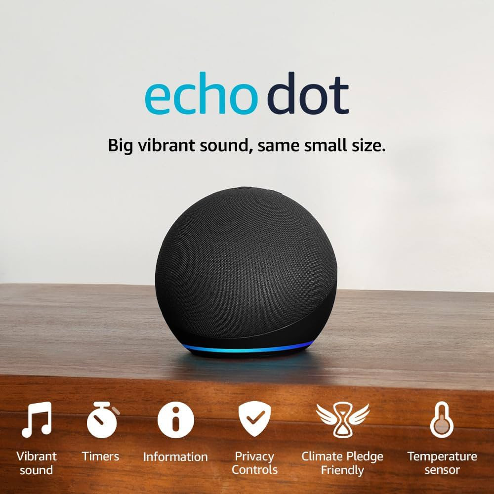 Echo Dot (Newest gen) | Big vibrant sound Wi-Fi and Bluetooth smart speaker with Alexa | Charcoal | Amazon (UK)
