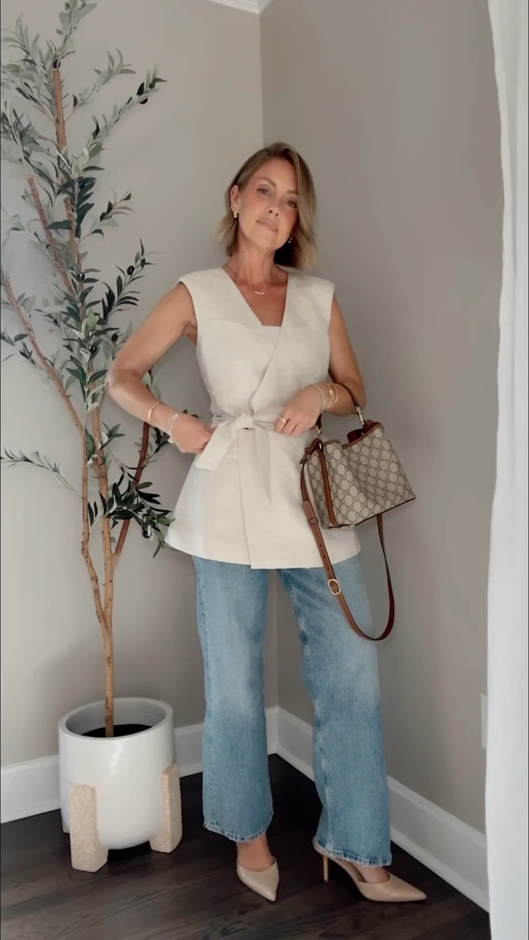 XS wrap vest / Small Amazon bodysuit / 24 jeans (I sized down one)

#LTKPetite #LTKSaleAlert #LTKootd