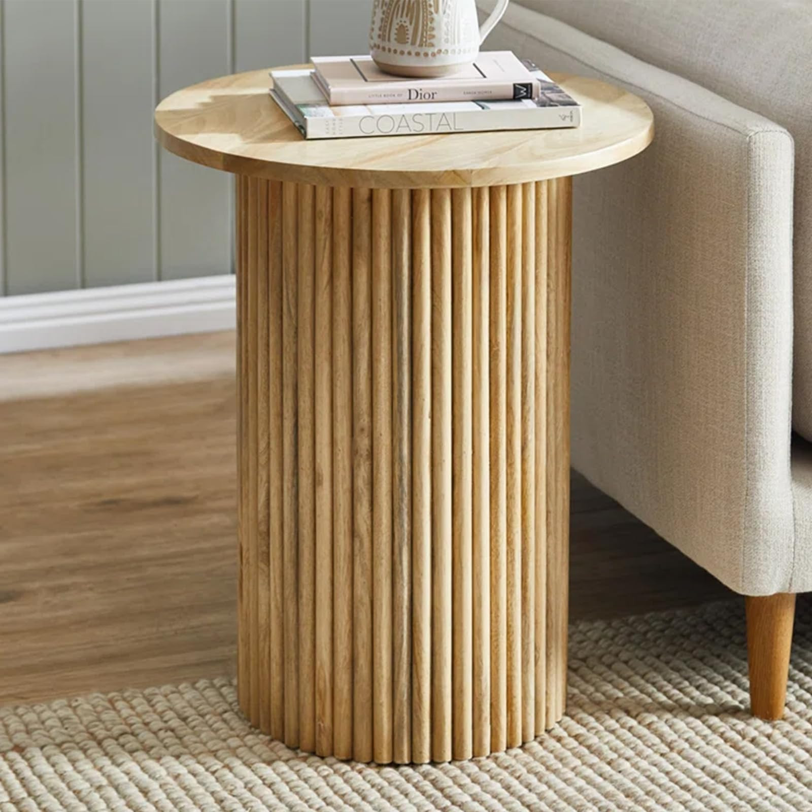 Mesa auxiliar de madera maciza redonda de 18 pulgadas de profundidad, mesa auxiliar de madera con... | Amazon (US)