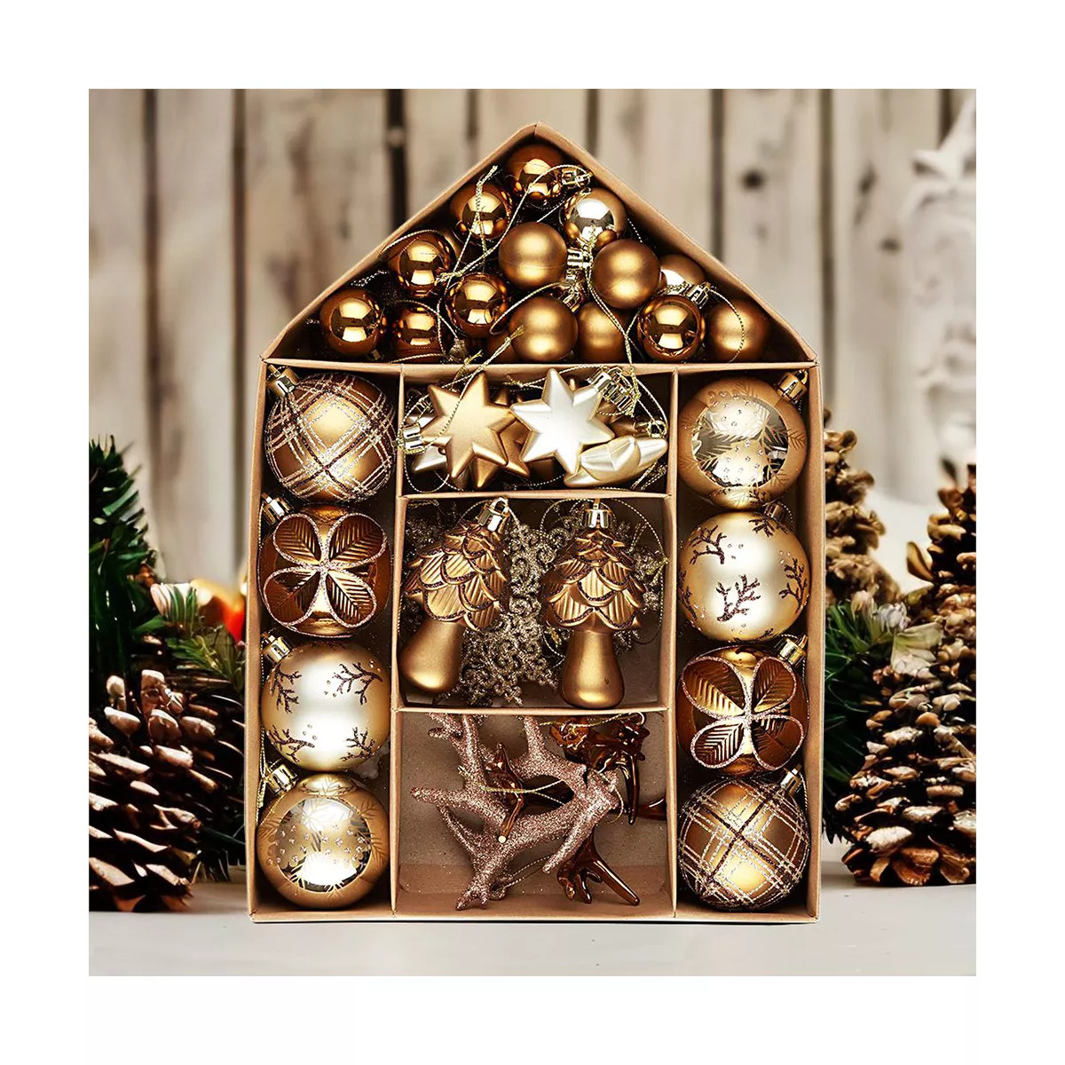 70pc Vintage Woodland Ornament Large Bauble Set, Ornaments with Woods Theme, Brown and Beige Colo... | Target