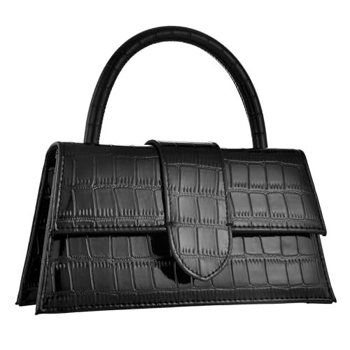 Crocodile Clutch Purse for Women – Black Small Faux Leather Top Handle Evening Bag, Mini Structured Handbag for Wedding, Cocktail Party, Formal Events, Date Night | Amazon (US)
