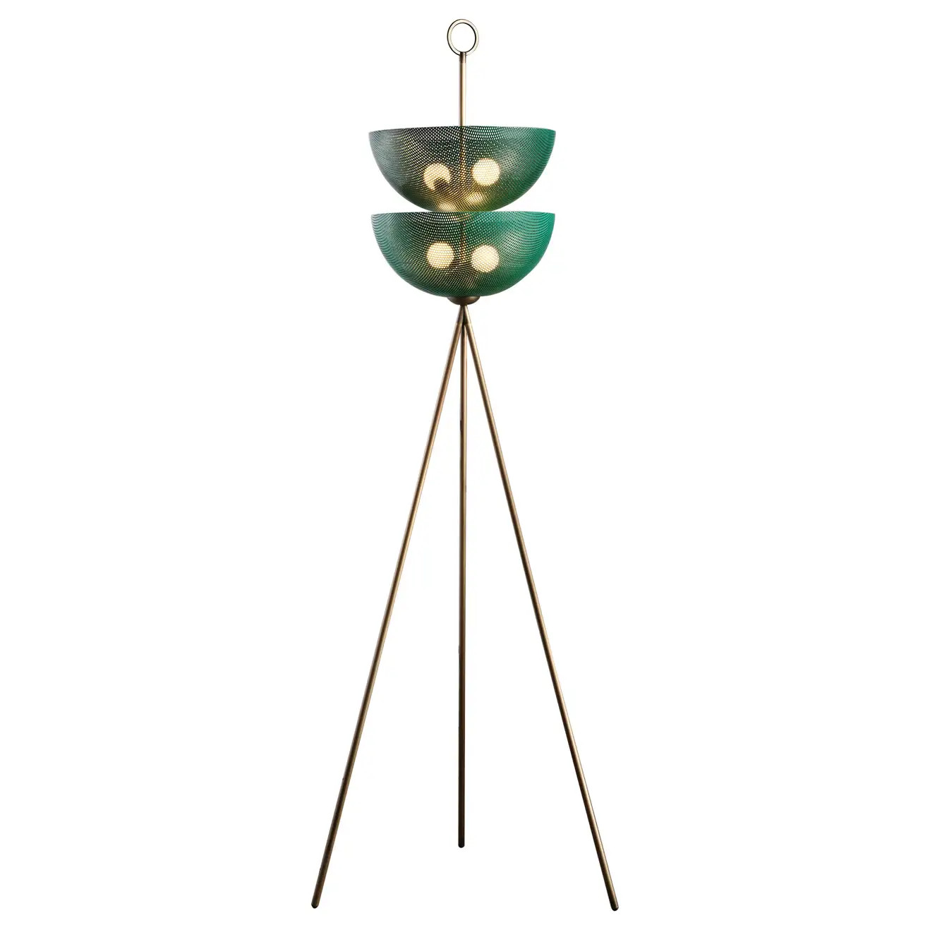 Bonbon Floor Lamp in Green Enamel Mesh & Natural Brass by Blueprint Lighting | 1stDibs