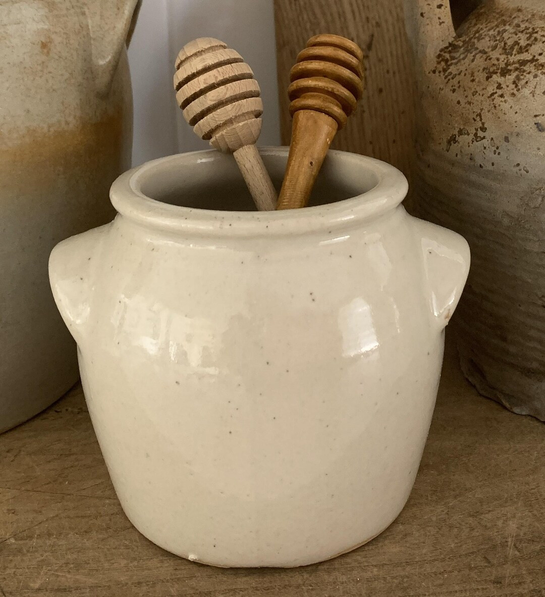 RARE Lovely Small Vintage French Beige Glazed Heavy Stoneware Confit Pot; Two Handles; 4" Tall, 5... | Etsy (US)