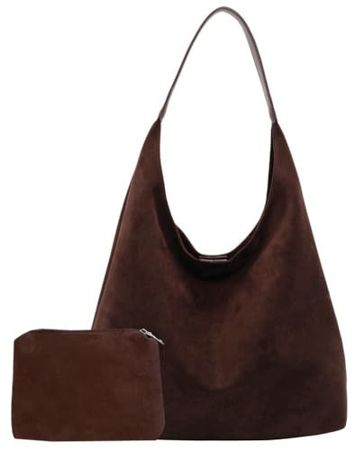 Suede Slouchy Tote for Women - Large Brown Office Travel Handbag | Amazon (US)