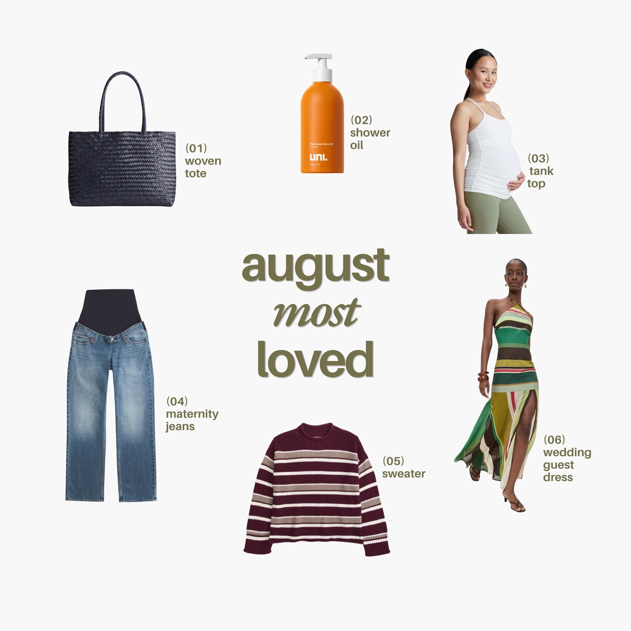 [9/3/26] august favorites and moved loved 🤍 love this woven tote, must-have shower oil, favorite tank top, maternity jeans, cutest 100% cotton roll neck sweater, a fun wedding guest dress, & more!

#LTKootd #LTKSeasonal #LTKdayinmylife