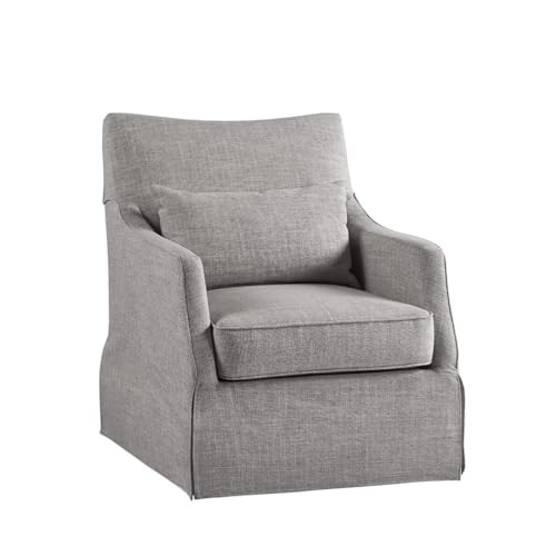 Martha Stewart London Swivel Chair - Solid Wood & Plywood, Skirted Metal Base Accent Armchair, Lumbar Pillow -Modern Classic Family Room Sofa Furniture Bedroom Lounge, 28"X31.5"X35.25", Grey | Amazon (US)