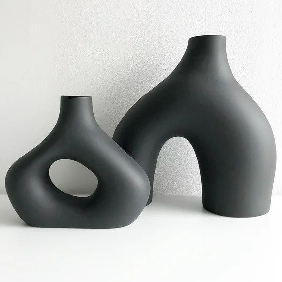 Black Vases Home Decor, Set of 2 Large Black Vase, Black Ceramic Vase, Boho Vase, Decorative Vase... | Walmart (US)