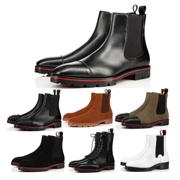 2021 New Red Bottomed Ankle Boots Designer Men Boot Classic Black Fashion Booties Suede Calfskin ... | DHGate
