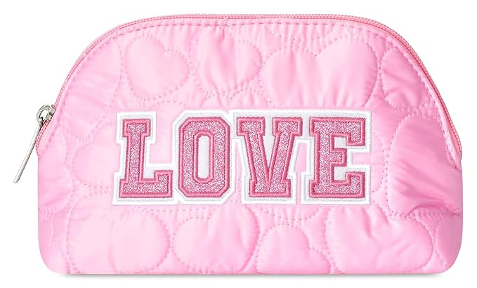 iscream 8.25" x 5" Quilted Heart Fully Lined Wide Zipper Opening Cosmetic Bag - Glitter Love | Amazon (US)