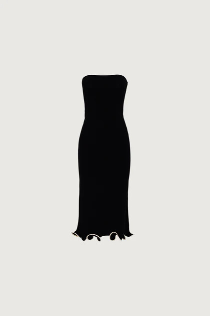 Ruffle Hem Strapless Dress (Black/Cream) | SAME