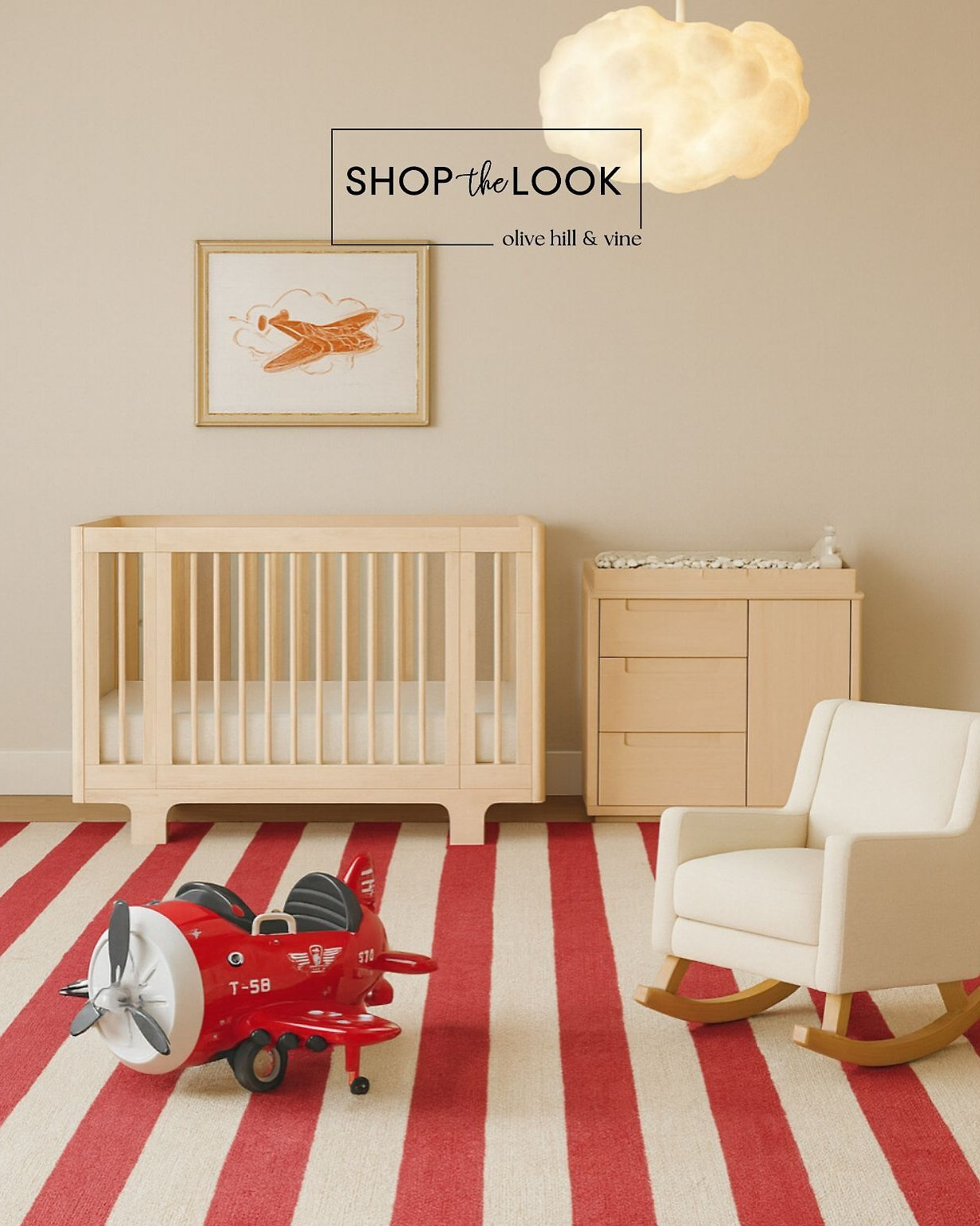 This nursery takes flight with playful aviation vibes, natural wood tones, a cloud pendant, and a bold red-striped rug. A crisp, modern mix that feels bright, curated, and full of personality. 

 

#LTKHome #LTKBaby #LTKBump