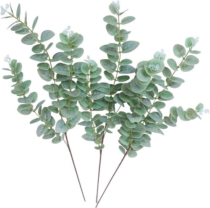 Green Fake Eucalyptus Faux Greenery Stems Silk Plants 32" Tall Leaves Olive Branches for Vases Ho... | Amazon (US)