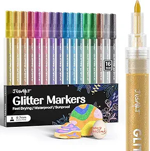 JusArt 16 Colors Glitter Markers, Glitter Paint Pens Sparkly and Shiny for DIY Card Making, Color... | Amazon (US)