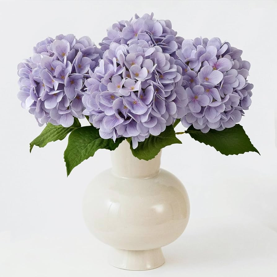 ZYTUYO Pale Purple Hydrangea Artificial Flowers, 19.6" 4PCS Fake Real Touch Large Faux Hydrangea ... | Amazon (US)