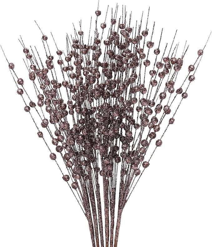 Felice Arts 6 Pack Brown Artificial Glitter Berry Stems 15.7" Fake Decorative Glitter Picks for T... | Amazon (US)
