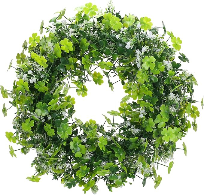 GTIDEA 17 Inch Front Door Wreath Green Leaves Wreath Four-Leaf Clover Farmhouse Decor Artificial ... | Amazon (US)